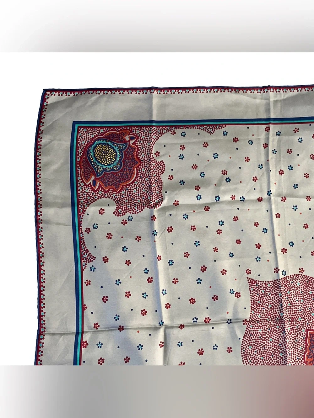 Christian Dior Vintage Silk Scarf Grey Paisley Floral Hand Rolled 30 Square